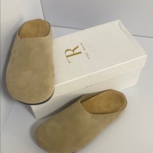 The Row  Tan Suede Slip-On Shoes